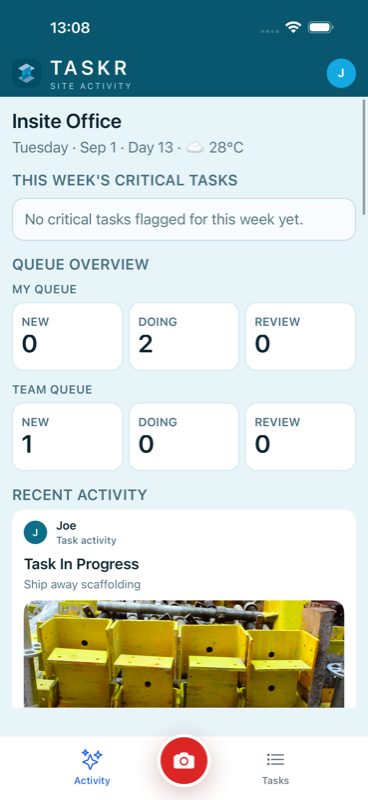 Taskr Site Activity on iPhone