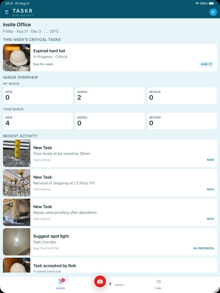 Taskr Site Activity on iPad